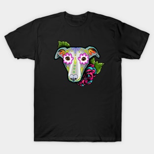 Greyhound - Whippet - Day of the Dead Sugar Skull Dog T-Shirt